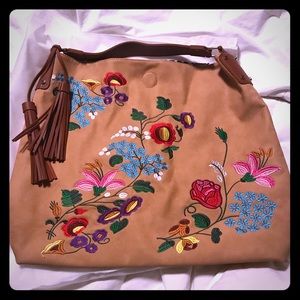 Single strap embroidered leather boho style purse